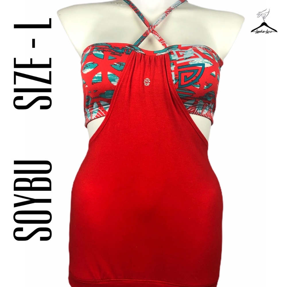 Soybu Red Tank Top With Built In Bra & Cross Back - image 1